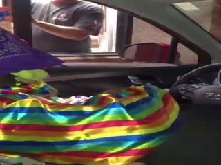 Clown gets putz sucked while ordering food