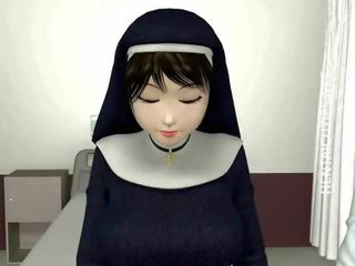 3D hentai nun in stockings dildo twat