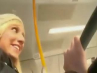 Superior blonde girlfriend blowjob and swallow on public bus