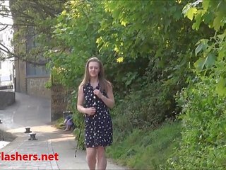 Voluptuous teen flasher Lauras amateur public nudity and voyeur exposure of small tits